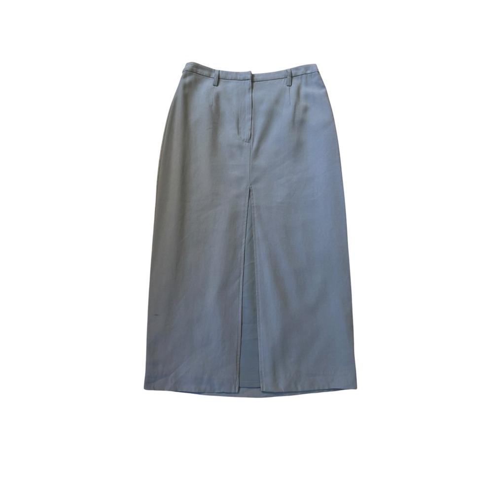 Open Edit Womens Tailored Column Skirt Blue Chambray Midi Front Slit Size S